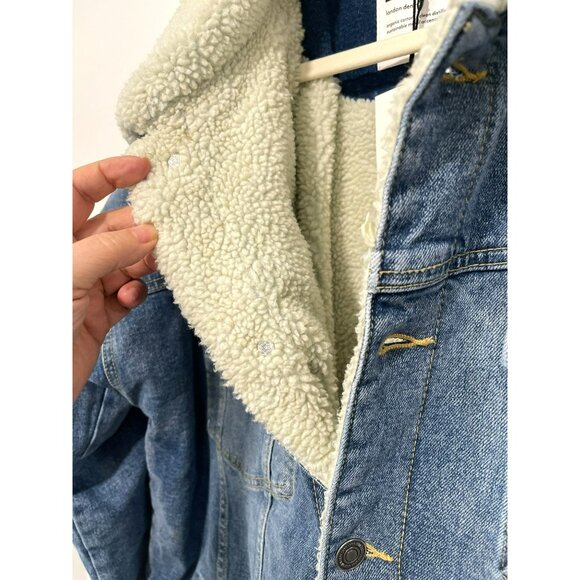 LNDN Oversized XXS Long Denim Faux Sherpa Lined Denim Jacket NWT - Picture 5 of 7